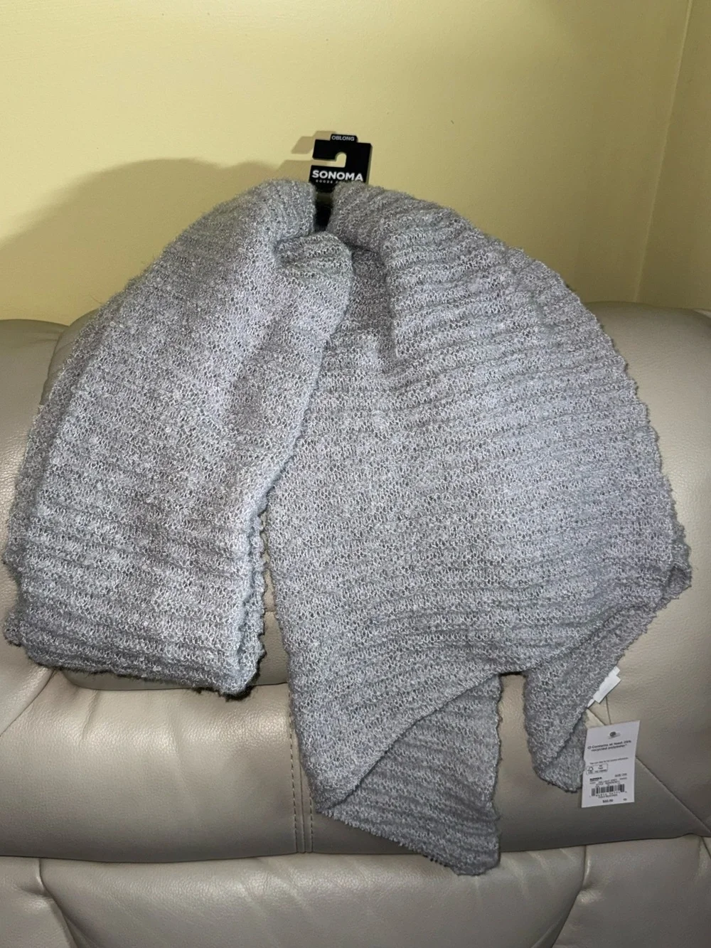 Sonoma Gray and White Plush Scarf Wrap